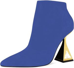 Женские ботильоны XYD с зауженным носком, модным расклешенным каблуком, кристаллами, боковой молнией, высокими устойчивыми каблуками и короткой длиной, для мероприятий и вечеринок, Royal Blue