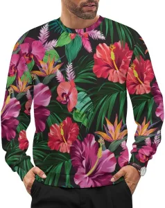 Свитер с принтом тропических листьев, мужской, Crewneck, вязаный, с длинными рукавами