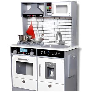 КУХНЯ ДЛЯ МАЛЕНЬКОГО ПОВАРА, БОЛЬШАЯ ДЛЯ РЕБЕНКА, серая с фурнитурой и подсветкой MINEXO