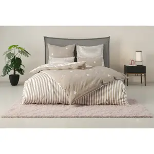 Двустороннее постельное белье andas «JULIE», постельное белье с елочками, хлопок, зима, от 135х200, бежевый