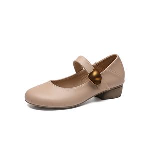 ZHR Женские туфли Мэри Джейн с массивным каблуком абрикос, цвет Apricot