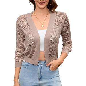 Женский укороченный болеро с 3/4 рукавом и ажурной вязкой Clearflower, Apricot