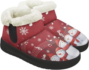 Женские зимние ботинки KEIAHUAN с утеплителем из меха, удобные кроссовки на снег с пушистым воротником, подходящие для улицы, Christmas Snowman-Red