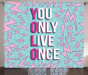 Штора ABAKUHAUS YOLO в деревенском стиле, абстрактные фигуры и слова, присборенная тесьма для спальни с петлями и крючками, 280 x 245 см, светло-розовый с бледно-голубым оттенком