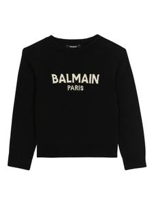 Свитер с логотипом, связанный интарсией Balmain Kids, черный