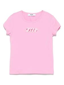 MSGM Kids футболка с вышитым логотипом, розовый