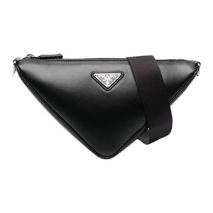 PRADA Треугольная кожаная сумка через плечо, кроссбоди мужская black