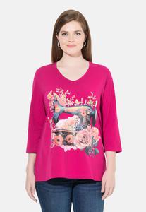 Топ Ulla Popken SEWING MACHINE 3/4 SLEEVE GRAPHIC, Dark Mauve/Mauve