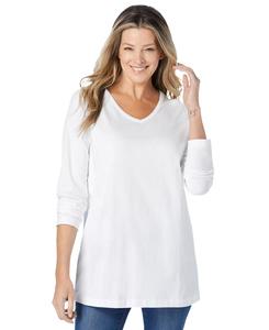 Футболка с длинными рукавами и V-образным вырезом, идеально подходящая для полных женщин Woman Within, White