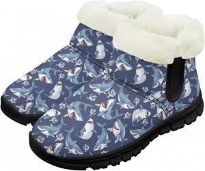 Мальчик Девочка Снежные Ботинки Короткие Зимние Теплые Ботиночки Нескользящие Легкие Уличные Ботинки для Холодной Погоды Chririnla, Shark Print