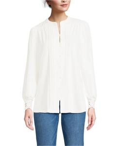 Женская легкая трикотажная блузка с длинными рукавами, застежкой на пуговицы спереди и складками Lands' End, Ivory