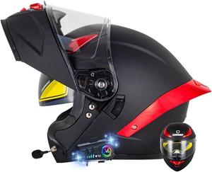 Шлем мотоциклетный Dirertys Bluetooth, черный / красный