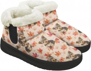 Женские зимние ботинки на шнуровке без шнурков, теплые кроссовки с плюшевой подкладкой, дизайн зимних ботинок, толстые каблуки, противоскользящие Chririnla, Maple Leaf Puppy