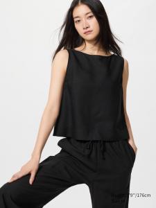 Блузка из смесового льна без рукавов Uniqlo, 09 black