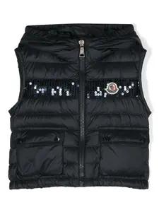 Дутый жилет с нашивкой-логотипом Moncler Enfant, синий