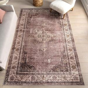 Ковер nuLOOM, 153 x 244 см, с машинной стиркой, водонепроницаемой поверхностью, устойчивой к проливам, противоскользящей основой и устойчивостью к пятнам для гостиной, спальни, кухни, столовой, Winnie Blush