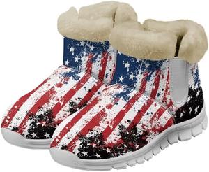 Женские зимние ботинки Jeiento, комфортные пушистые ботильоны на меху, утепленные зимние ботинки, теплые, на мягкой подошве, противоскользящие, повседневные с утолщенной подошвой, American Flag Pattern