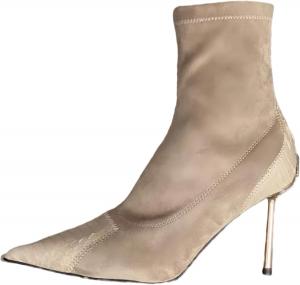 Женские комфортные ботильоны с заостренным носком, на застежке-слипоне, с эластичным велюром, на шпильке, с носками из кожи змеи, нарядная обувь, осень/зима XU RI Happy Bird, Beige