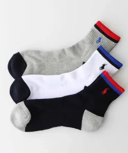 Комплект из 3 пар: короткие носки с ворсистой подкладкой и поддержкой свода стопы Polo Ralph Lauren, цвет 01. Navy X White X Gray