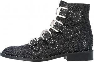 Женские ботильоны Arqa с заклепками, с круглым носком, ремешком с пряжкой, для верховой езды, с низким каблуком, мото-ботинки, Black Glitter