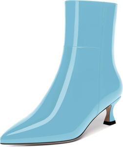 Женские ботильоны WAYDERNS с острым носком, на молнии, с низким каблуком-кошечкой 2 дюйма, для вечеринок и повседневной носки, Light Blue