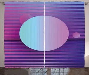 Шторы ABAKUHAUS Synthwave Rustic Curtain, Stripes Galactic Rounds, универсальные ленточные шторы для гостиной с петлями и крючками, 280 x 225 см, цвет: фуксия, сине-фиолетовый Abakuhaus