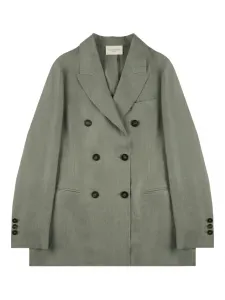 Льняной двубортный блейзер Slowear, зеленый