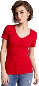 Женская футболка Tommy Hilfiger с коротким рукавом и V-образным вырезом, однотонная хлопковая, Primary Red.