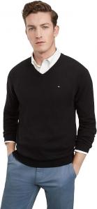 Мужской хлопковый свитер Tommy Hilfiger с V-образным вырезом, черный, Black