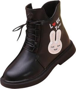 Детские ботинки с мультяшным принтом и меховой подкладкой, на молнии сбоку, с заостренным носком, ботинки-боевики, зимние теплые сапожки для девочек Generic, Black