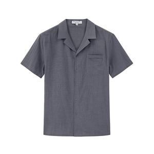 Мужские льняные рубашки с коротким рукавом, повседневные рубашки на пуговицах, хлопковая летняя пляжная рубашка с карманом Kojooin, цвет Dark Gray
