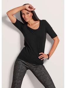 MADELEINE Летняя базовая футболка с круглым вырезом, черная