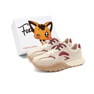 Низкие массивные кроссовки с амортизаторами, противоскользящими и износостойкими свойствами для женщин FOXER, Beige/Red