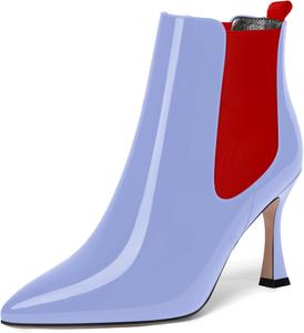 Женские лакированные ботильоны SKYSTERRY на высоком каблуке-столбике 3,3 дюйма, с острым носком для вечеринки, на молнии, Red Lavender