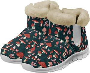 Женские зимние ботинки JoyLamoria Red Mushroom Moon с красным грибным узором, утепленные, с меховой подкладкой, на липучке, легкие, до середины голени, для прогулок на открытом воздухе