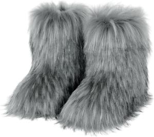 Женские сапоги Baimiu с искусственным мехом, пушистые мягкие зимние сапоги на широкую ногу, короткие и домашние ботинки на плоской подошве, до середины икры, модные и удобные, серый