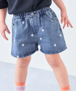 Джинсовые шорты для девочек с вышитыми сердечками и цветами, весна/лето 2026 Devirock, цвет 011-Flower-Chemical Navy