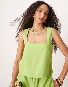 Топ из льняной смеси с квадратным вырезом зеленого цвета Jjxx