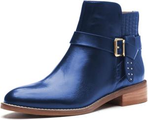 Женские ботильоны FYS с круглым носком, ремешком на щиколотке, массивным низким каблуком, боковой молнией и заклепками, размеры 4-16 US, Blue