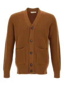 Кардиган с V-образным вырезом в рубчик Filippo De Laurentiis, коричневый