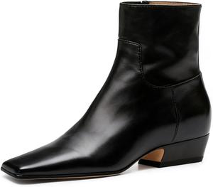 Женские ботильоны Maiyang с квадратным носком, низким массивным каблуком и боковой молнией, модные повседневные короткие ботинки для офиса, вечеринок и официальных мероприятий, размер 4-16 US, Black Lether