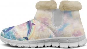 Женские зимние ботинки Howilath с принтом дельфинов, сапоги для снега, пушистые ботинки с противоскользящей подошвой, ботильоны на молнии, Rainbow Dolphin