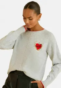 Уютный джемпер стандартного кроя Love & Roses, Grey Sequin Red Love Heart