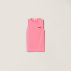 Вязаный топ с круглым вырезом из кашемира и шелка MIU MIU, розовая