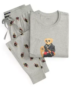 Мужской комплект пижамы из двух предметов: лонгслив и джоггеры Polo Ralph Lauren, серый