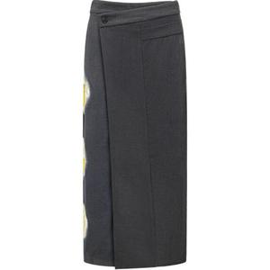 Юбка миди из шерсти с абстрактным принтом Feng Chen Wang, черный