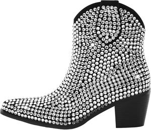 Блестящие ботильоны с острым носком, массивным каблуком и молнией, украшенные стразами, модная обувь Onlymakerheels, Black Silver