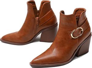 Женские ботильоны Alyaafifa на высокой массивной стопе с закрытым заостренным носком, удобные замшевые ботильоны с высоким каблуком-блоком и молнией, короткие ботинки для офиса и работы, Style B - Brown