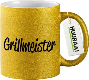 Кружка для кофе Huuraa Glitter Coffee Mug Grill Master BBQ Gift 330 мл Gold Grill Master Gift Idea Hellweg Druckerei