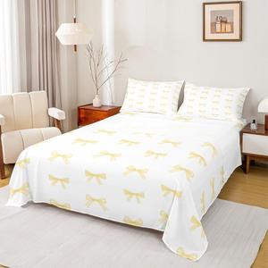 Erosebridal Комплект постельного белья Yellow Bow с милыми бантами и романтичным дизайном для девочек, Yellow White